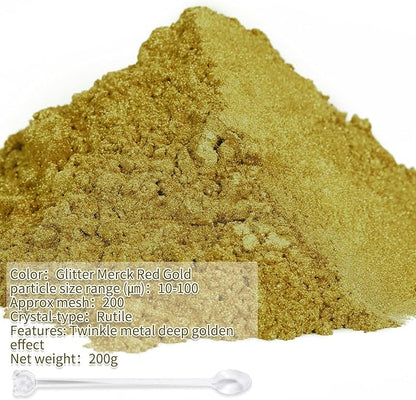 Mica Powder,7.05OZ（200g）,Glitter Merck Red Gold Mica Powder Pigment for Epoxy Resin，Lip Gloss，Car Paint，Dye，Soap Making，Nail Polish,Epoxy Resin,Candle Making,Bath Bombs