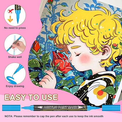 96 Colors Dual Tip Acrylic Paint Markers, 48 Pack Waterproof, Non-Toxic, Odorless Acrylic Markers Pens，Paint Pens & Paint Markers for Rock, Wood, Glass, Stone, Canvas, Fabric and Paper Painting