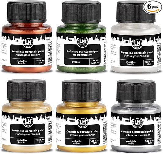 Ceramic and Porcelain Paint Set 6 x 1.52 fl oz - Metallic Magic – Dishwasher Safe – Perfect for Mug, Tile & Creative DIY Projects