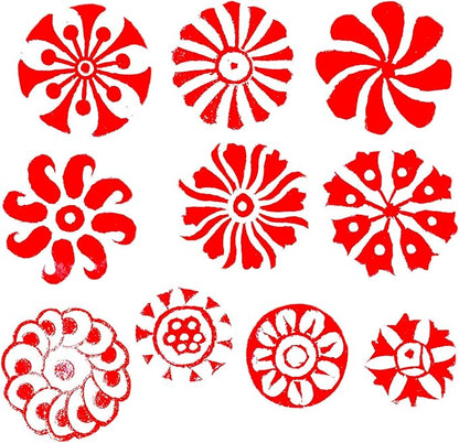 Royal Kraft Round Wooden Printing Stamps (Set of 10) - DIY Henna Fabric Textile Paper Clay Pottery Blocks Htag2165