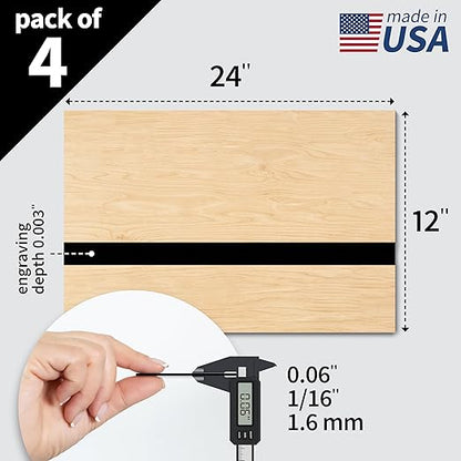 Trotec TroLase | 12"x24"x1/16", 4 Pcs | Maple/Black | 2 Ply | Modified Acrylic | Laser Engraving Double Color Plastic Sheet | Engraving Blanks for Laser, Saw, Guillotine | Made in USA