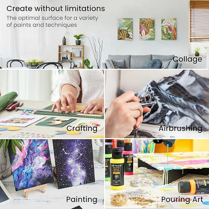 ARTEZA Premium Canvas Boards for Painting, 5 x 7, 8 x 10, 9 x 12, 11 x 14 Inches, Multipack of 28, White Canvas for Acrylic, Oil and Gouache Painting