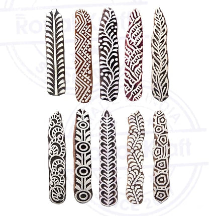 Mehndi Print Blocks Stylish Border Pattern Wooden Stamps (Set of 10) Htag2156