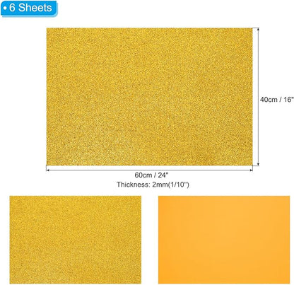 PATIKIL 2mm(1/10") Thick Non Adhesive Glitter Foam Sheet 16x24inch(40x60cm) Yellow, EVA Shiny Foam Board for Craft, 6 Pcs