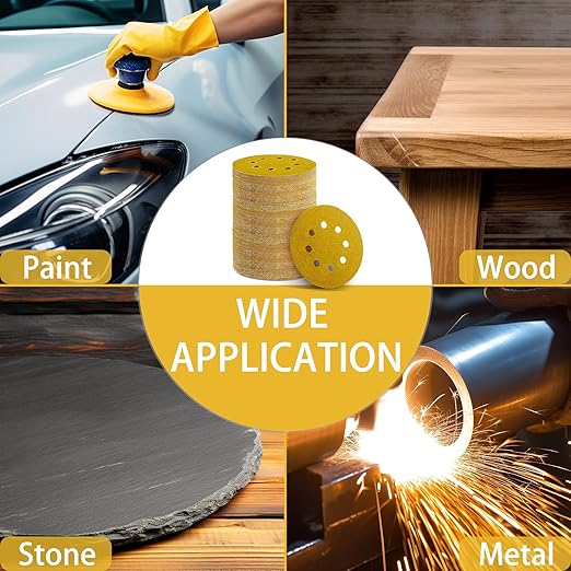 150PCS 240 Grit Gold Sanding Discs, 5-Inch 8-Hole Sandpaper for Random Orbital Sander, for Automotive or Woodworking