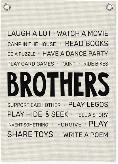 Boys Room Decor,Brothers Make The Best Friends Toddler Room Banner,Playroom Linen Canvas Wall Hanging Flag Decor for Nursery,Playroom,Bedroom,Living Room 18x25 Inch