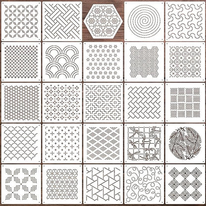 Sashiko Stencil Geometric Sashiko Pattern Template 4.7inch Drawing Line Quilting Stencils for Sewing Hand Quilting Embroidery