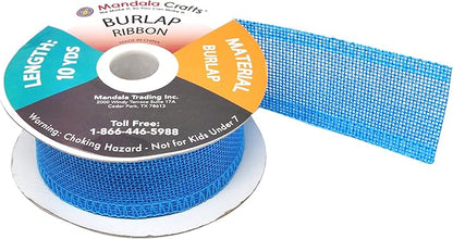 Mandala Crafts Sky Blue Burlap Ribbon 1.5 Inches Wide Jute Ribbons for Crafts - 20 Yds Roll Rustic Burlap Wrap Trim Ribbons for Wreaths Bows Wedding Party Decoration