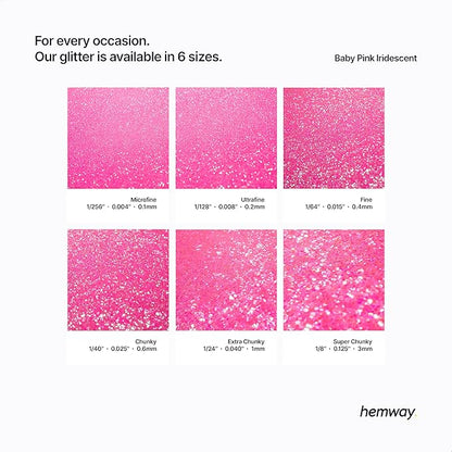 Hemway Polyurethane & Epoxy Resin Glitter 100g / 3.5oz Metallic Crystal Flake Additive for Flooring Jewelry Tumblers Glass Pigment - Microfine (1/256" 0.004" 0.1mm) - Baby Pink Iridescent