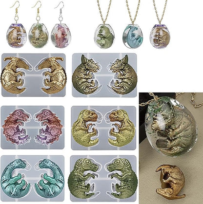 Dragon Earring & Pendant Mold Set - 7 Piece Dinosaur & Egg Designs for Resin Earring Decoration
