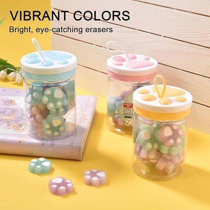 HILAZA 54Pcs Cat Paw Erasers for Kids, Fluorescent erasers, Kawaii Jelly Pencil Erasers Bulk for Office Supplies Classroom Rewards Party Favors