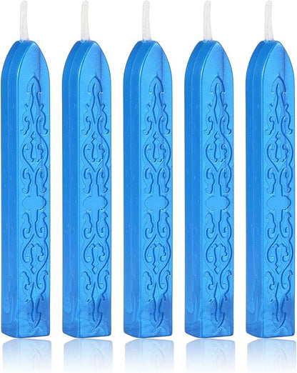 Yoption 5 Pcs Totem Fire Manuscript Sealing Sticks with Wicks Multi-Color Cord Wick Sealing Wax for Postage Letter Retro Vintage Wax Seal Stamp (Royal Blue)