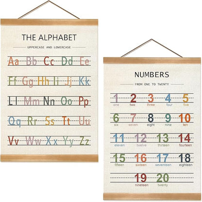 ZTGDA Alphabet Numbers Poster Set of 2, Children's room Wall Art, ABC Banner Poster, Letter Banner Wall Hanging Decor for Toddler Room Playroom Nursery Wall Classroom Decor (Alphabet Numbers)