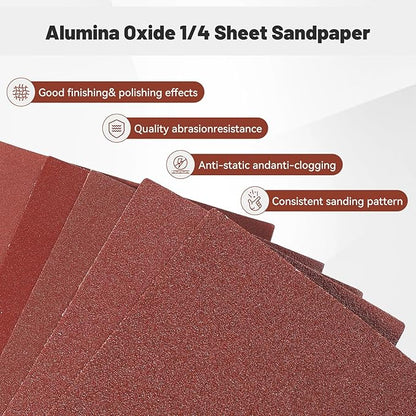 1/4 Sandpaper Sheet,4-1/2"*5-1/2" Assorted 60-80-120,50PACK