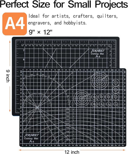 Density-upgraded 9"x12" Self Healing Cutting Mat, Idemeet Rotary Sewing Mat for Crafts, 5-Ply Blade Table Protector Cut Board for Fabric Leather Cutting Quilting Modeling Hobby Project, A4, Black