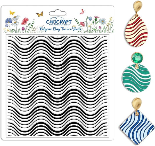 CHGCRAFT Wavy Lines Pattern Polymer Clay Texture Sheet Modern Gradient Art Lines Silicone Texture Mat for Polymer Clay Making Earrings Jewelry DIY Crafts 5.5 × 5.5 Inch