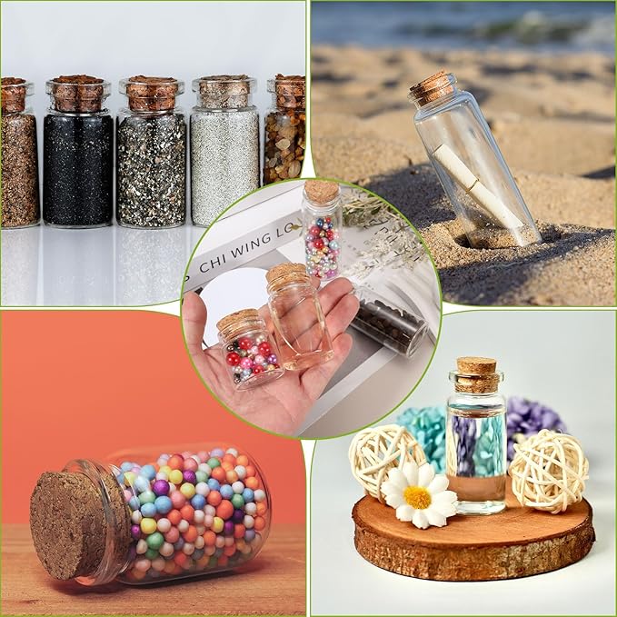 uxcell 6Pcs Mini Glass Bottles with Cork Stoppers, 70ml Small Clear Bottles Glass Empty Jars Vials for DIY Crafts Party Wedding Decor Favors