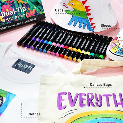 Fabric Markers Permanent for Clothes, 40 Colors Dual Tip with Fine and Chisel Tips Paint Pens for Clothing Canvas Tote Bags T-Shirt and Shoes, Non Toxic Ink for Kids and Adults