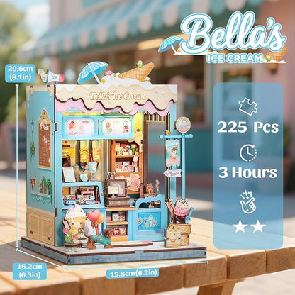 CUTEBEE Book Nook Kit - DIY Miniature House Dollhouse Kit for Adults and Teens, Booknook Tiny House Ice Cream Shop Bookshelf Decor 3D Wooden Puzzle, Gifts for Family, Friends (Bella's Ice Cream)