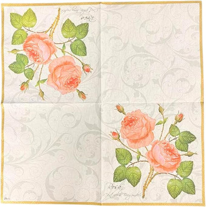 20-ct 13x13 Flowers Paper Luncheon Decoupage Napkins, 3-Ply Servilletas Printed Baby Roses Cocktail Napkin for Art, Dinner and Party, Disposable Napkins Decor
