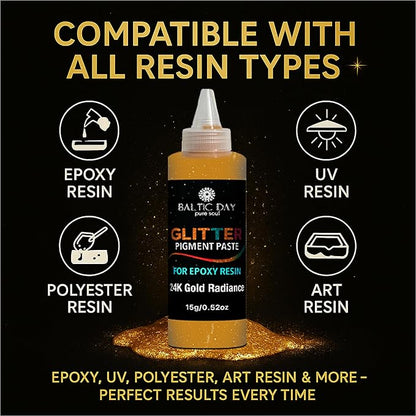 24 Color Pigment Paste for Epoxy Resin Set [ Glitter Series ] – Opaque Epoxy Pigment, Epoxy Dye Paste & High Concentration Mica Powder for Resin Art, Jewelry, Tumblers, Coasters & Crafts