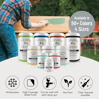 Chalky Chicks All-in-One Chalk Paint for Furniture or Cabinet - 4 Fl Oz - Matte Finish Overcast (Blue Gray) for Metal, Wood Furniture Paint - No Sanding All-in-One for Home Decor & Crafts, USA Made