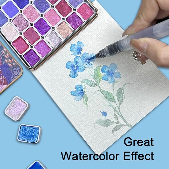 Mini Shifting Watercolor Paint Set, 30 Color Glitter Watercolor Painting Kit, Metallic Watercolor Paints, Solid Water Colors Paint Adult Set, Detail Paint Brush Included, for Artists