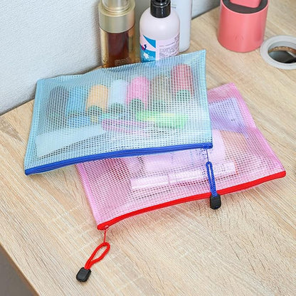 AUSTARK 10 Pcs Zipper File Bags, Waterproof Plastic Mesh Pouch for Office School, Board Game Storage Bags (A5 Size 9.2''x6.7'', Multicolored)