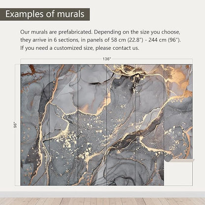 AFZEVEB-Gray and Gold Marble Wallpaper Wall murals for Bedroom 136"x96"(Not Peel and Stick)