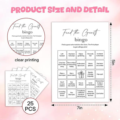 Birthday Party Games, Find The Guest Bingo, 25 Pcs Card Set for Guests, Fun Birthday Game for Teen Adults – A08