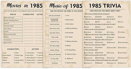 40th Birthday Party Games, Set of 3 Activities for 10 Guests, Born in 1985 Games Bundle, Birthday Party Supplies for Adults, Pack of 30 Cards