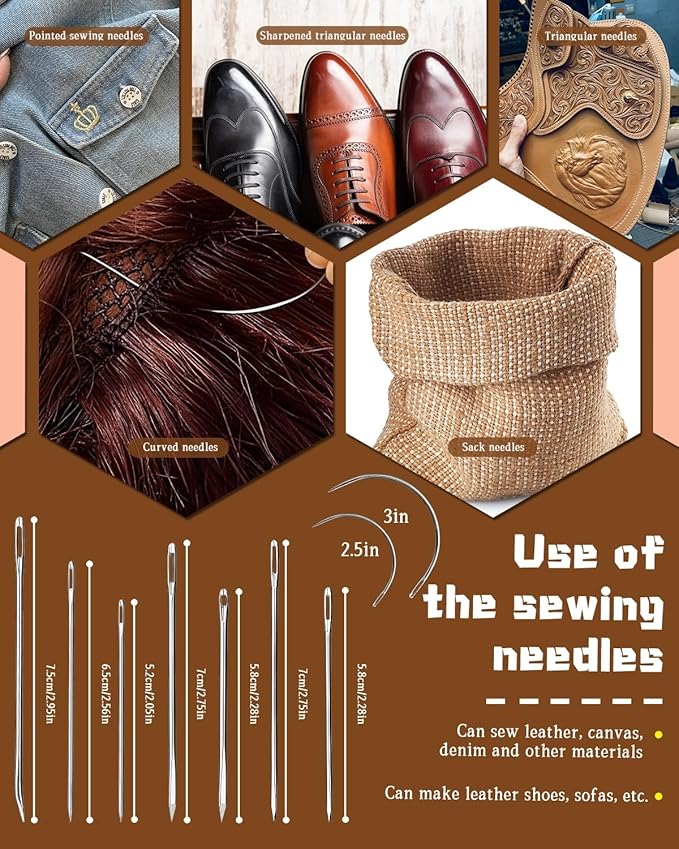 DIUDUS 218 Yards Waxed Leather Thread, Upholstery Thread Heavy Duty, Sewing Kit with Upholstery Needles, Wax String for Hand Sewing Repair Carpet Sofa Carseat Canvas (Dark Coffee)