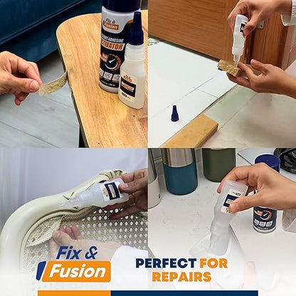FIX & FUSION Ca Super Glue (1.77 Oz) with Activator Spray (6.76 Fl Oz) Set, Fast Adhesive/Cyanoacrylate Glue & Instant Activator for Woodworking, Plastic, Rubber, Granite, DIY & Industrial, (2 Pack)
