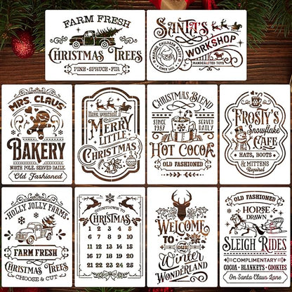Christmas Stencils for Crafts Reusable A4 Christmas Stencil Holiday Stencils for Painting on Wood Fabrics Porch Hanger Decor