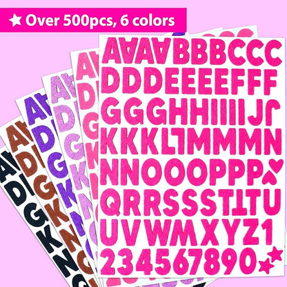 KRAFUN Black and Pink Felt Sticker Kit for Beginner Young Girls and Kids Arts & Crafts, Pack of 500+ Assorted Scrapbook Stickers Alphabets, Numbers, Fun Shapes, Preschool, Children Early Learning