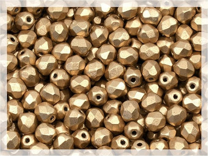100pcs Faceted Fire Polished Pressed Czech Glass Beads 4mm (0.16in), Aztec Pale Gold - 01710