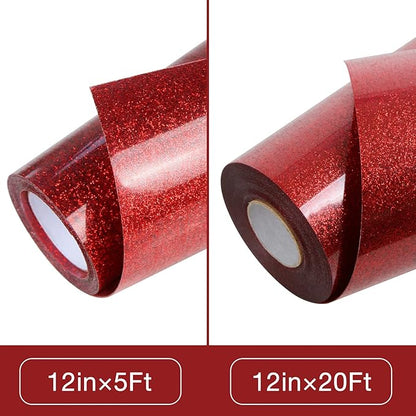 TORC Red Glitter HTV Heat Transfer Vinyl Roll 12 inch x 20 ft Iron on Vinyl for T Shirts Crafts Bulk