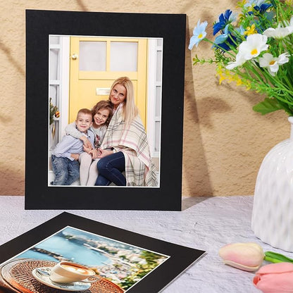 Prudiut 15 Pack 8x10 Black Picture Mats, Frame Mattes for 5x7 Pictures Photo Frame Mat Core Bevel Cut Mat Board Show Kit for Photos, Prints, Artworks