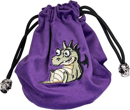 Large DND Dice Bag Purple Velvet Storage Bag with Cartoon Dragon Pattern for Role Playing Games Tabletop Games - Capacity 100+ Polyhedral Dice