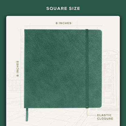 Beechmore Books Square Sketchbook – 8x8 Premium Vegan Leather Bound Large Sketch Book Hardcover with 156 Thick 160gsm Perforated Ivory Pages, Blank Sketch Pad, Gift Boxed Back Pocket, Ribbon Bookmark