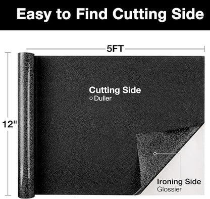 TORC Black Glitter HTV Heat Transfer Vinyl Roll 12 inch x 5 ft Iron on Vinyl for T Shirts Crafts
