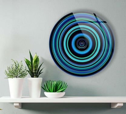 My Photostation.com 24''(60cm) Diameter Blue and Green Round Glass Wall Art Tempered Glass Printing Wall Decor Large Wall Art Wall Hangings