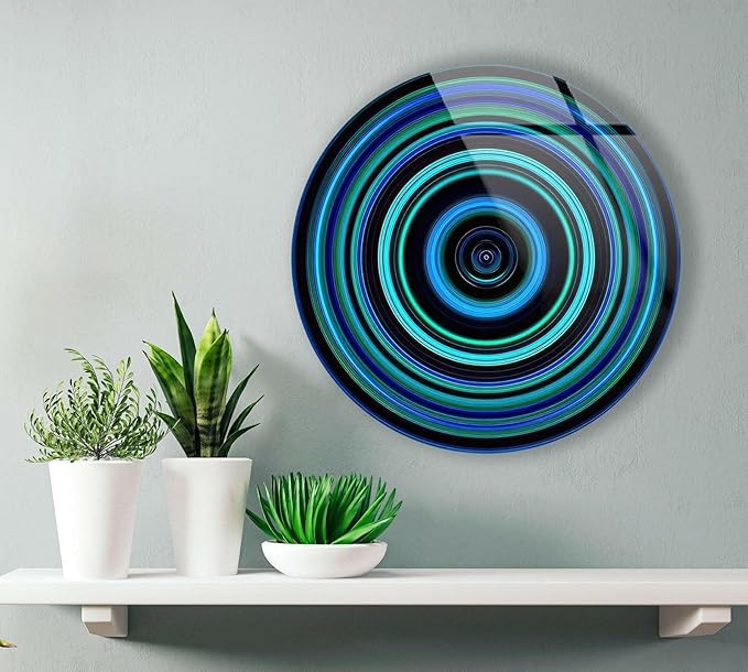 My Photostation.com 10''(25cm) Diameter Blue and Green Round Glass Wall Art Tempered Glass Printing Wall Decor Large Wall Art Wall Hangings