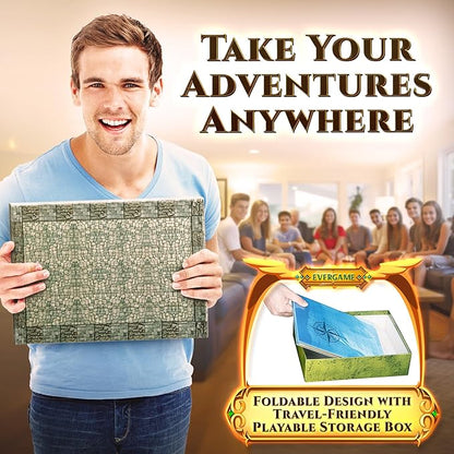 10 DND Game Mats and a lot More - Includes 6 Dungeons & Dragons Board Game Battle Maps (1" Square Grid), Huge Size 22x26-4 3D Battle Arenas, 140+ Reusable Stickers, 4 Markers & Eraser, by EverGame