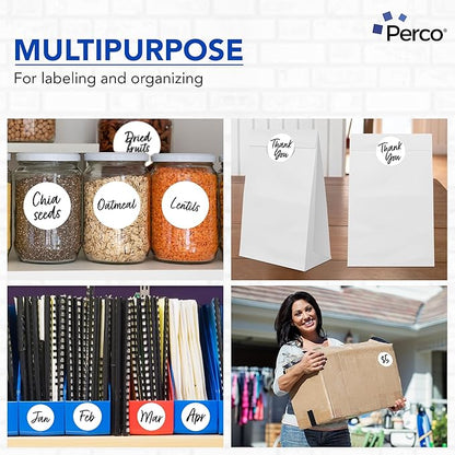 Perco White 3-Inch Round Circle Dot Sticker Labels with Easy Peel Perforation - 500 Labels per Roll - Strong Adhesion, Vibrant Colors for Organizing, Crafting & More - Made in USA