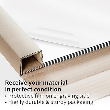 Trotec TroLase | 12"x12"x1/8", 8 Pcs | White/Black/White | 3 Ply | Modified Acrylic | Laser Engraving Double Color Plastic Sheet | Engraving Blanks for Laser, Saw, Guillotine | Made in USA