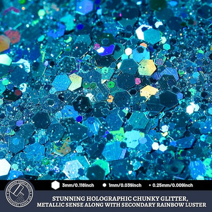 LEOBRO Blue Glitter, 160G/5.64OZ Holographic Chunky Glitter for Crafts, Resin, Body Nail, DIY Decorations, Light Blue