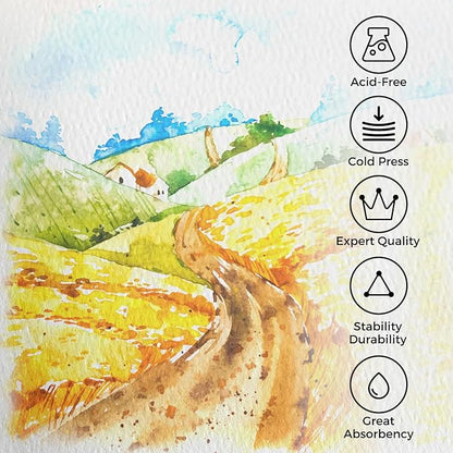 Funto Watercolor Journal, Square, 5.5x5.5, Portable 2-Pack, 48 Pages Each, Blue Cover, 110lb/230gsm, Art Supplies for Mixed Media