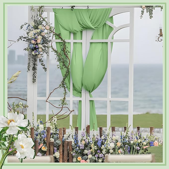 Horbaunal Dusty Sage Chiffon Fabric by The Yard, 1 Yard Continuous Sheer Fabric 59" Wide Soft Draping Fabric for Wedding Arch Draping Party Backdrop DIY Sewing