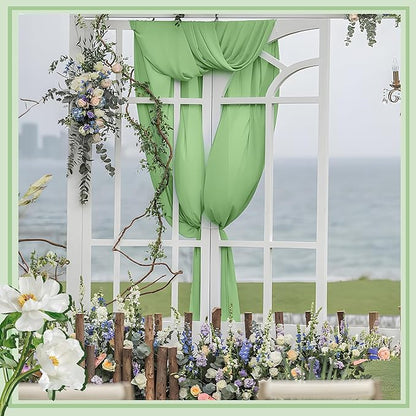 Horbaunal Dusty Sage Chiffon Fabric by The Yard, 1 Yard Continuous Sheer Fabric 59" Wide Soft Draping Fabric for Wedding Arch Draping Party Backdrop DIY Sewing